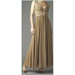 NWT Mandalay Brown Sleeveless V-Neck Pleated Long Evening Gown Dress Womens Sz 8